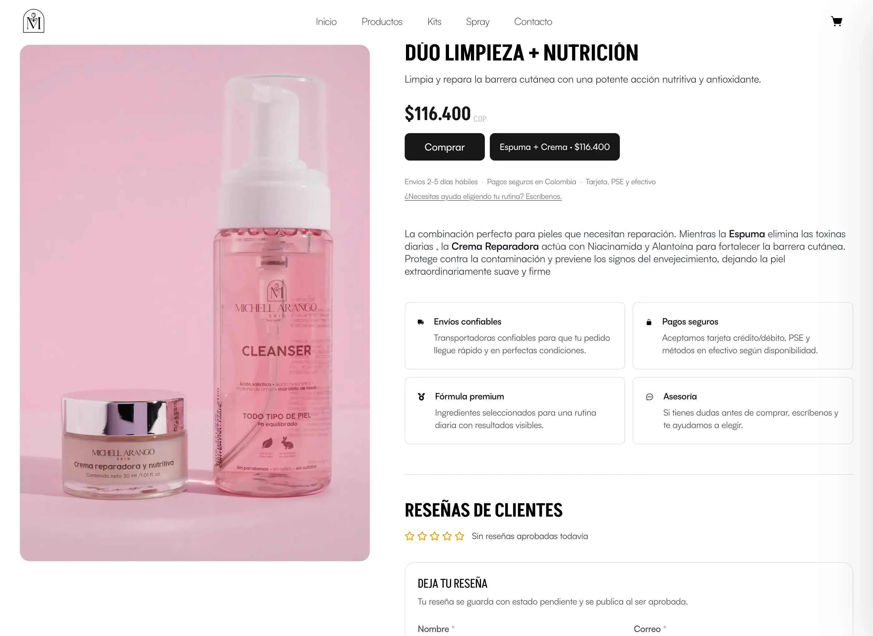 Michell Arango Skin Product Page